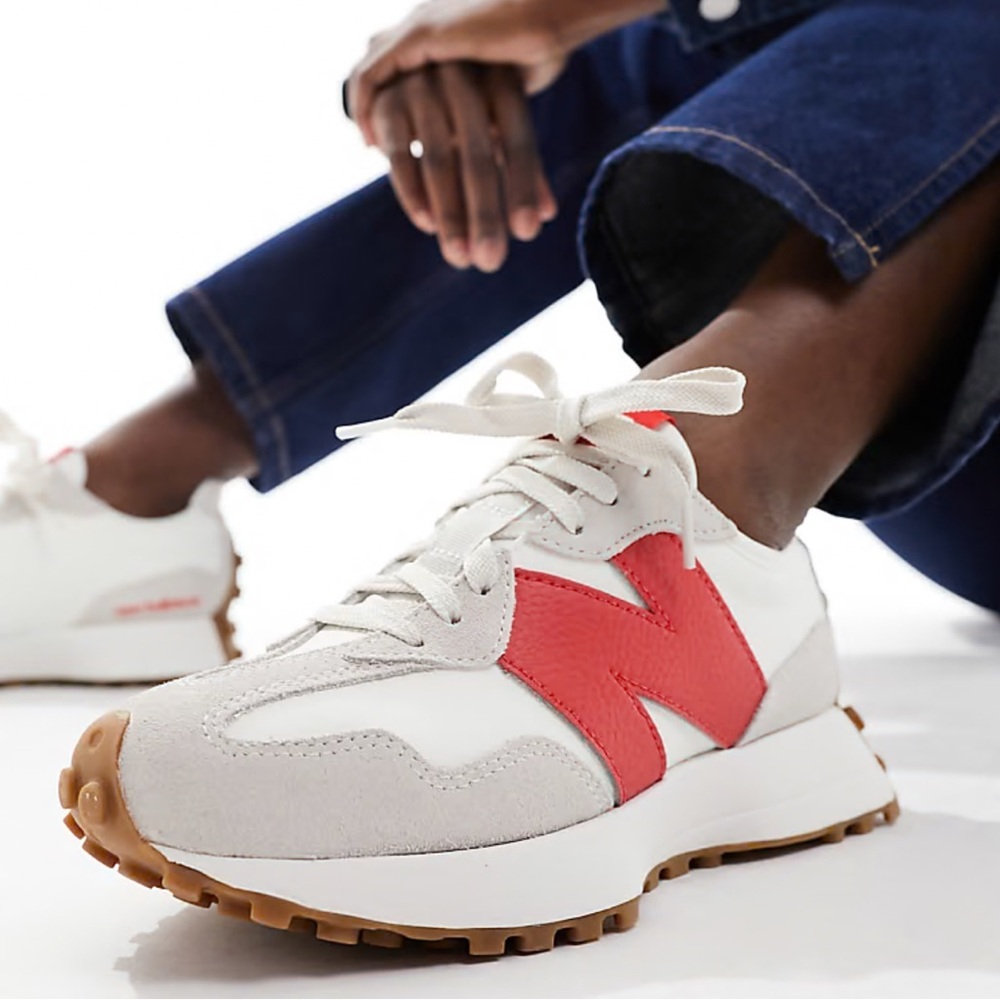 New Balance White and Coral Sneakers